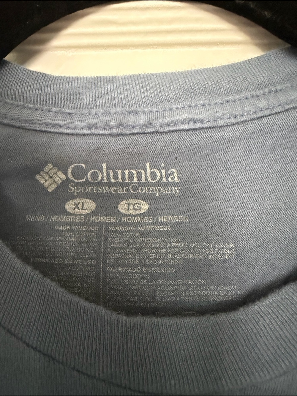Columbia Men’s Short-Sleeve Tee in Dusty Blue with Yellow Logo - Picture 2 of 5